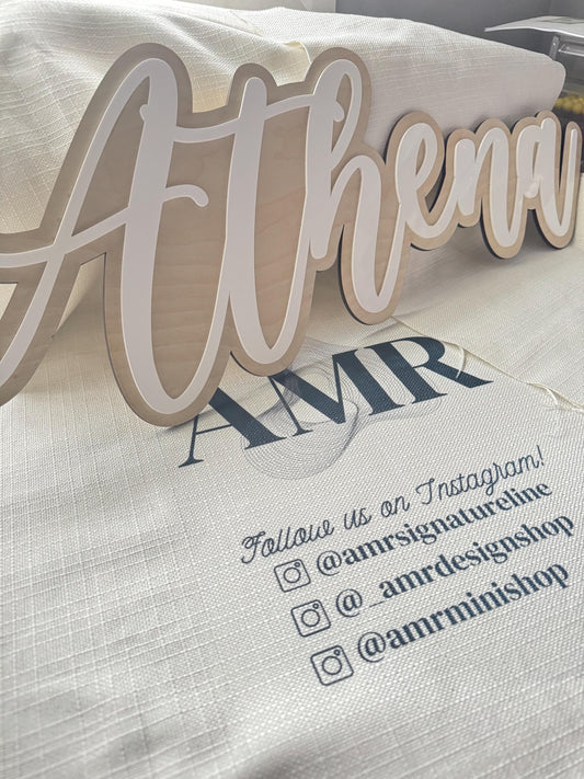 Wood and White Acrylic Name Sign