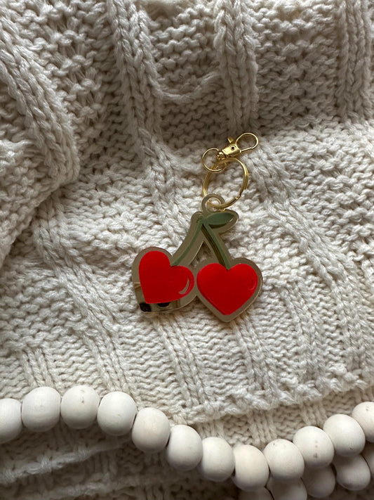 Heart Cherries Coquette Keychain