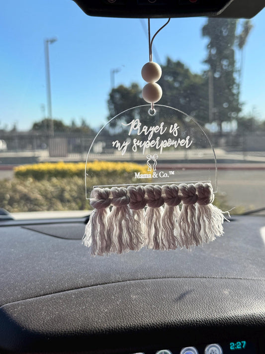 Rear View Mirror Hanger - Prayer is my superpower