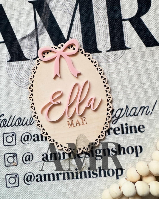 Bow Oval Birth Announcement/Baby Name