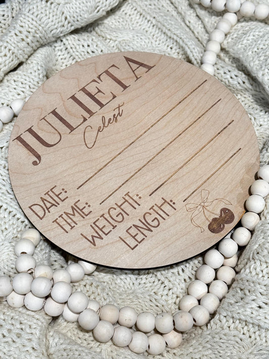 Coquette Cherries Birth Statistics Wood Round