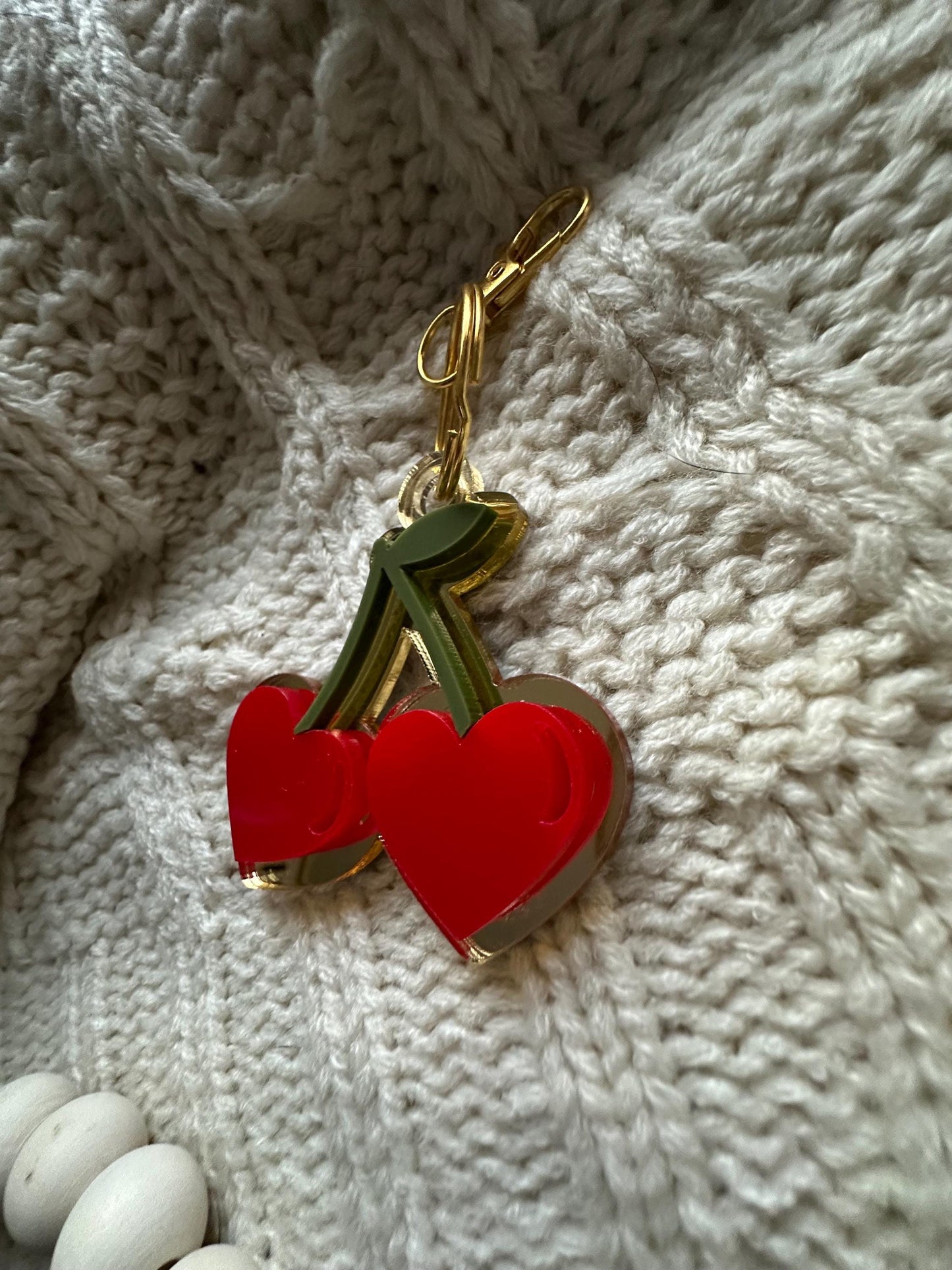Heart Cherries Coquette Keychain