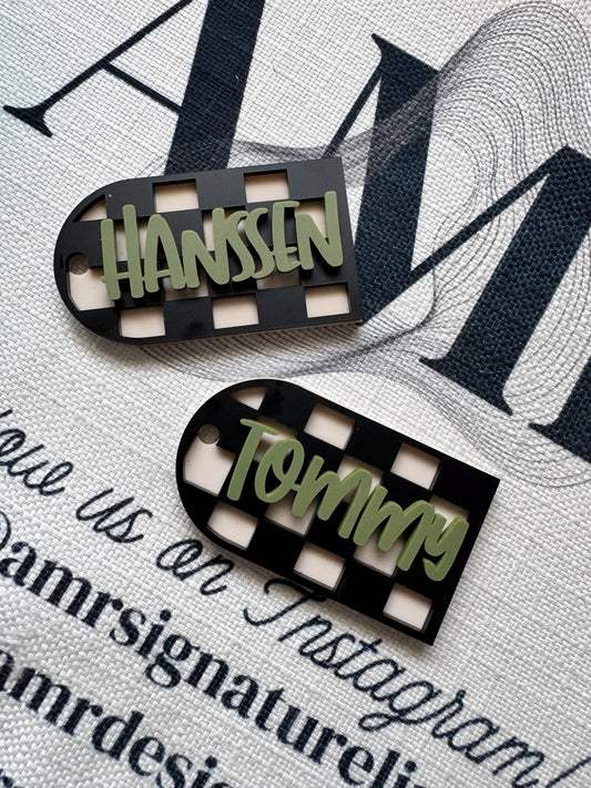 Personalized Checkered Style Keychain/Backpack Tag/Kids Keychains